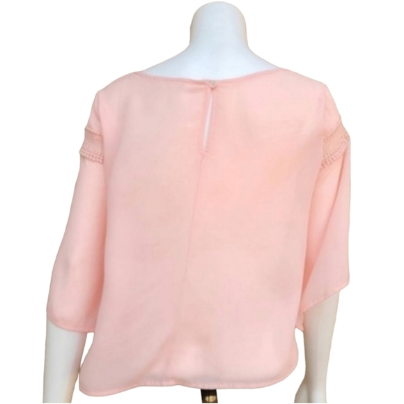 LUSH NORDSTROM Pink Chiffon Crop Top M Blouse Tapered Bell Sleeve Embroidered - Picture 3 of 14